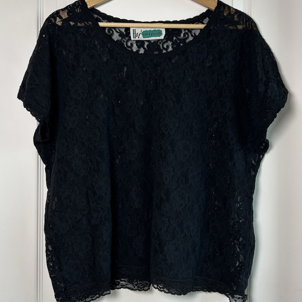 HM2 Easy Pieces Vintage 90s Black Allover Floral Lace Sheer Top Whimsigoth Style